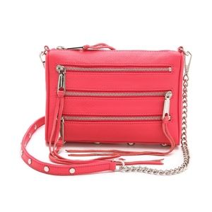 Rebecca Minkoff Mini 5 Zip Leather Crossbody Red